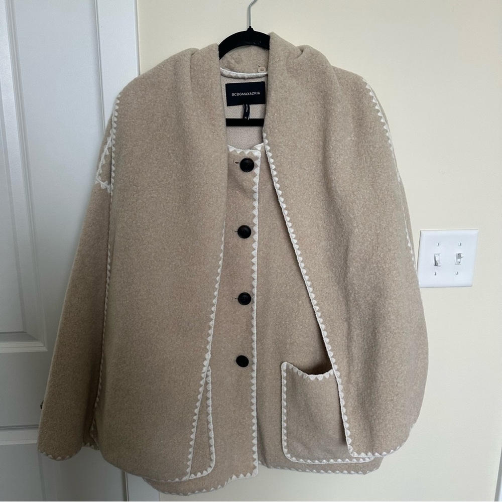 BCBG Embroidered Trim Scarf Coat - Picture 3 of 6